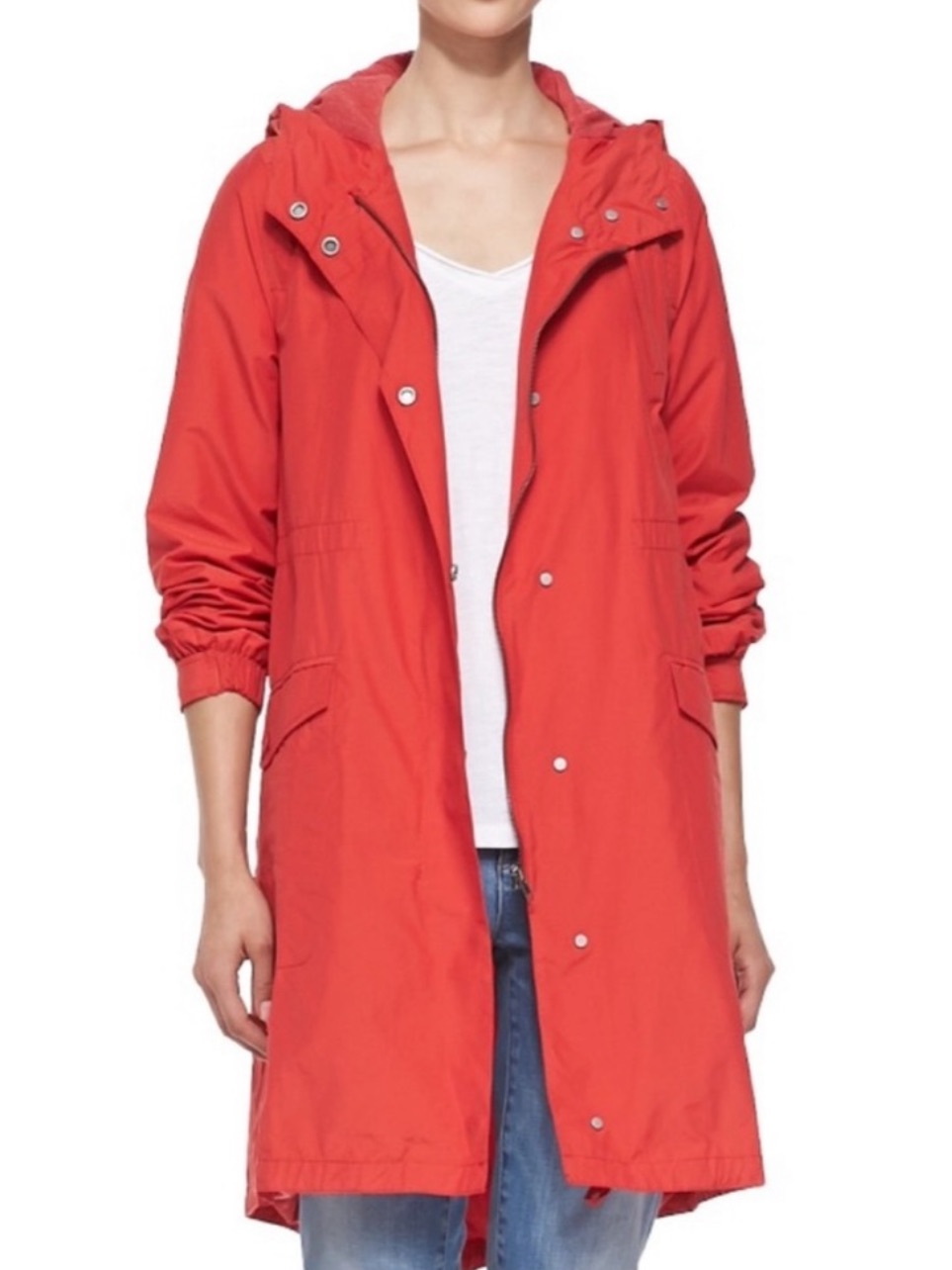 Eileen Fisher Red Hooded Long Anorak Jacket Size L
